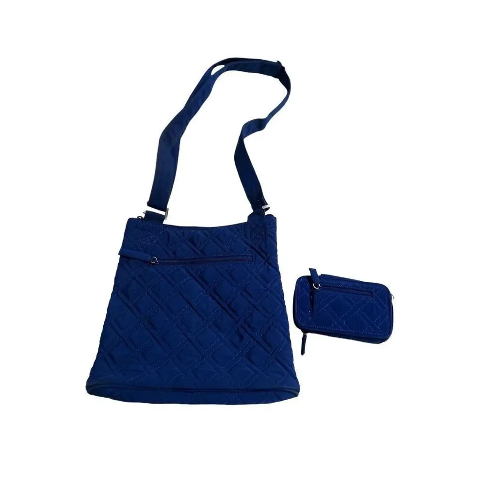 Vera Bradley Solid Blue Crossbody Messenger Bag with Matching Wallet